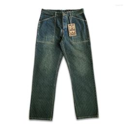 Men's Jeans Men's Vintage Indigo Striped Wabash Distressed Wash Amekaji Denim Motorcycles Overalls Lounge Pants