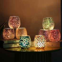 Crystal Glass Mosaic Candle Holder Wedding Restaurant Creative Candlestick Home Decoration candelabrum Handicraft Ornaments Mixed Colors