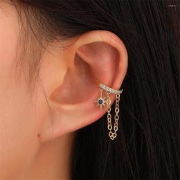 Backs Earrings 1 PCS Fashion Zircon Star Open Circle Chain Ear Non Pierced Clip Earring Small Gold Colour Cartilage Cuff Jewellery