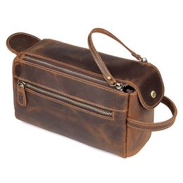 Cosmetic Bags Cases Genuine Leather Toiletry Bag For Men Wash Shaving Dopp Kit Women Travel Make UP Cosmetic Pouch Bag Case Organiser Necessaire 230209