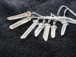 Chains Natural Clear Quartz Point Pendants Gem Stone Necklace With Silver Plated Necklase 5pcs/lot