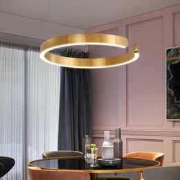 Lights Modern C-shaped Ceiling Light for Living Dining Room Hall Golden Ring Chandelier Lighting LED Cord Hanging Lamp 0209