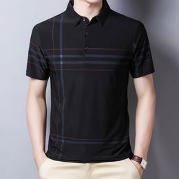 Men's Polos Ymwmhu Fashion Slim Men Polo Shirt Black Short Sleeve Summer Thin Shirt Streetwear Striped Male Polo Shirt for Korean Clothing 230209