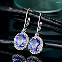 Hoop Earrings Trendy Big Clear Blue Zircon Water Drop Brilliant Bridal Engagement Wedding Jewellery Female Dangle Earring Gift