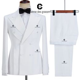 Mens Suits Blazers Cenne Des Graoom Tuxedo For Men White Double Breasted Jacket Blazer Pants 2 Pieces Set Wedding Luxury Groom Party 230209