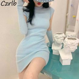 Casual Dresses Sleeveless Dress Women Knitting O-neck Sexy Slim Korean Style Girls Elastic Sweet Streetwear Lovely Pure Fashion Chic Lady New Y2302