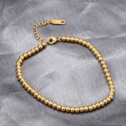 Link Bracelets Chain Gold Plated Non-Tarnish Lucky Ball Bracelet Titanium Steel Fashion Beaded Elastic Rope Women Elegant Jewelry