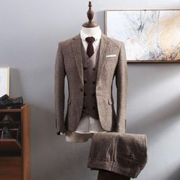 Men's Suits Tweed Men For 3 Piece Custom Made Groom Tuxedo Tailor Wool Male Fashion Wedding Costume Jacket Vest With Pants