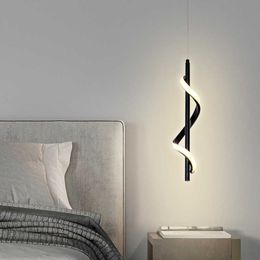 Lights Modern Bedroom Bedside Hanging Lamps White Black AC 220V LED Ceiling Pendant Light Spiral Design Long Cable Indoor Bar Lighting 0209