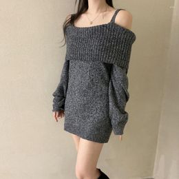 Casual Dresses 2023 Autumn/Winter Brushed Thick Bottomed Sweater Dress Female Niche Design Off Shoulder Knitted Wear Out Sexy Mini