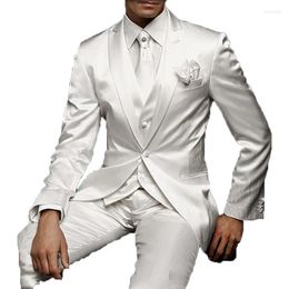 Men's Suits 2023 White Wedding Man Suit Groom Tuxedos Custom Satin Men 3 Piece Jacket Pants Vest Male Blazer