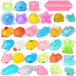 Other Toys 50pcs Glitter Mochi Squishy Cute Kawaii Squishies Stress Relief Animal Squishys Party Favours for Kids Birthday Gifts 230208