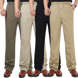 Calça masculina primavera e verão magro da cintura elástica casual desgaste liso de calças retas m-4xl