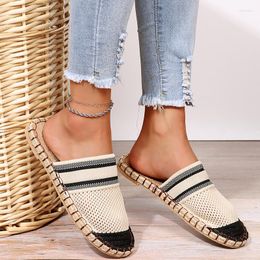 Slippers Summer Shoes Women Flat Cool Slides Mesh Straw Weave Outside Beach Flip Flop Breathable Hollow Sandals