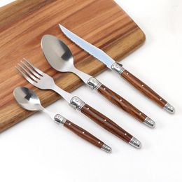 Dinnerware Sets Jaswehome 4Pcs Steak Knives Set Tableware Stainless Steel ABS Wood Grain Handle Dinner Knife Fork Spoon Dishwasher Flatware