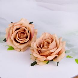 Decorative Flowers 10pcs European-style Small Roses Wedding Flower Wall Decoration Corsage Simulation Rose Head Retro