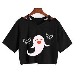 Women's T-Shirt Crop Top Kawaii Genshin Impact T Shirt Women Graphic Tees Tops Harajuku Cartoon Hu Tao T-shirt Funny Keqing Female Tshirt Y2302