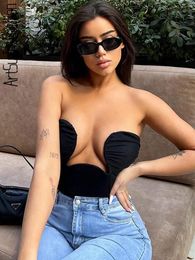 Women s Tanks Camis Strapless Top Black Tube Solid Sleeveless Cut Out Off Shoulder Crop Party Club Outfits Sexy Bustier 230208