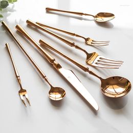 Dinnerware Sets Rose Gold Cutlery Drop Mirror Polished Knife Fork Soup Spoon Chopsticks Silverware Tableware Stainless Steel