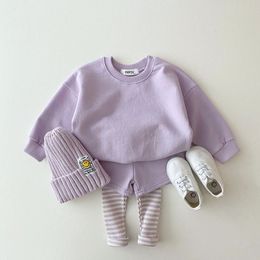 Clothing Sets Korean Baby Cotton Kintting Kids Boy Girls Outfit Spring Autumn Teenage Infant Tracksuit Pullovers Tops Pants 2PCS 230209