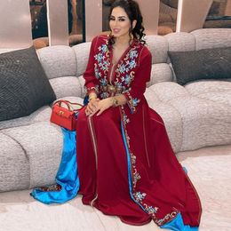 Elegant Bury Moroccan Caftan Evening Dresses Embroidery Appliques Formal Gown Bead A Line Arabic Muslim Dress 326 326