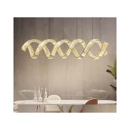 Chandeliers Modern Luxury Led Pendant Lights Wave Steel Lustre Crystal Lamp Dining Table Suspend Indoor Drop Light Fixtures Delivery Dhj2D