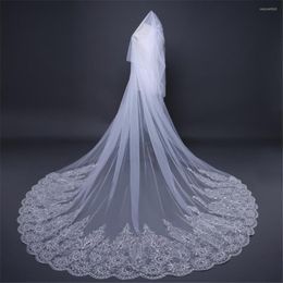 Bridal Veils Cathedral Wedding Veil Long Two Layer Lace Appliqued Edge Beading With Comb Bride Accessories 3Meters Velo De Novia