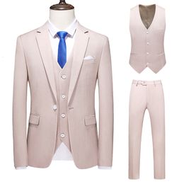 Mens Suits Blazers 3 Pcs Set Suit Coat Vest Pants Fashion Casual Boutique Business Solid Colour Groom Wedding Formal Dress 230209
