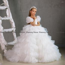 Girl Dresses Girls First Holy Communion Scoop Neck Priness Sleeve Sequin Applique Ruffles Tulle Ball Gown Flower Dress