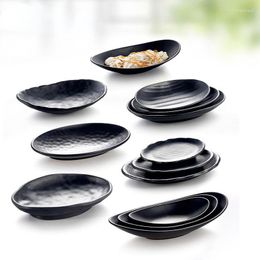Dinnerware Sets 1pc Plate Oval Ingot Frosted Black Japanese Dim Sum Seafood Sushi Imitation Porcelain Tableware
