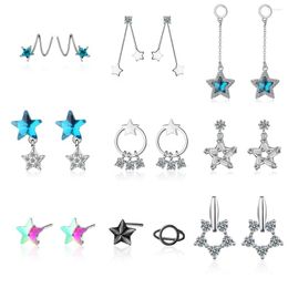 Stud Earrings Blue Star For Women Inlaid Zircon Artificial Crystal Trendy 2023 Fashionable Korean Jewelry Female Gifts