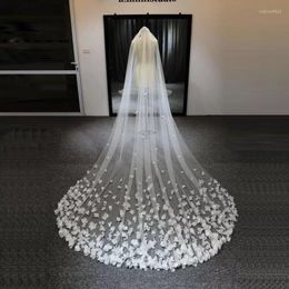Bridal Veils Veil Long Wedding 3D Flowers Floral Lace White Luxurious Petals For Bride With Comb Velos De Novia Cathedral