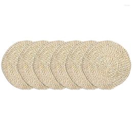 Table Mats 6 Pack 11.8 Inch Round Handmade Corn Straw Husk Woven Placemat Braided Rattan Grass Coasters Mat Heat Resistant