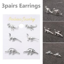 Stud Earrings 3pairs Cute Dinosaur Shape Metal Earring For Couple Punk Small Animal Dragon Unisex Charm Piercing