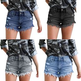 Jeans summer shorts European American hot pants elastic wear denim women's high waist shorts three-piece pants D666H2