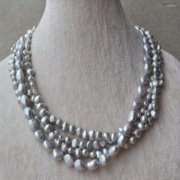 Chains Hand Knotted 4rows 6-10mm Gray Baroque Freshwater Pearl Necklace 17-19inch For Women Fashion Jewelry