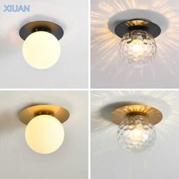 Modern Luxury Round Glass Lamp Black Gold Metal LED E27 Ceiling Lights for Hallway Corridor Entrance Aisle Illuminaire 0209