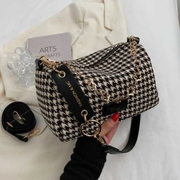 Small Chain Houndstooth Shoulder Crossbody Bags Woollen Cloth Luxury Designer Women 2023 hit Winter Handbags and Purse Branded