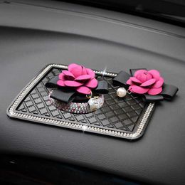 Decorations Charming Diamond Camellia Flower Car Perfume Ornaments Bling Rhinestone Auto Dashboard Interior Decoration Air Freshener Sticker 0209