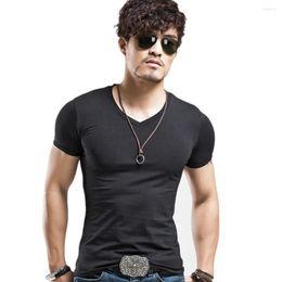 Men's T Shirts Summer Men T-shirt Elastic V Neck Shirt Fashion Fitness Casual Camiseta Compression Slim Male T-Shirts Top