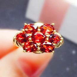 Cluster Rings Natural Real Red Garnet Ring 4 5mm 0.5ct 7pcs Gemstone 925 Sterling Silver Fine Jewellery Women X23163