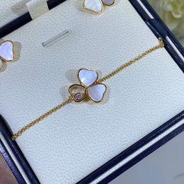 Brand Famous Three Flower Heart Shaped White Shell Bracelet For Women Gold Plated Diamond Jewellery Charm Circle Chain Bangle