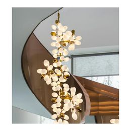 Pendant Lamps Living Room Lamp Staircase Copper Blue Crystal Villa Fl Back Hollow Double Branch Dining Chandelier Modern Drop Delive Dhcp1