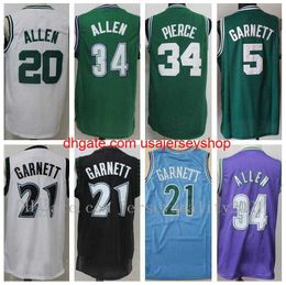 basketball jersey Vintage Basketball Ray Allen Jersey Retror 20 Kevin Garnett 5 21 Paul Pierce 34 Jesus Shuttlesworth Stitched Color Green W