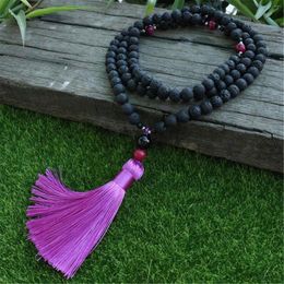 Chains 8mm Lava Stone 108 Beads Handmade Tassel Necklace Spiritua Mala Prayer Spirituality Buddhism Religious Japa