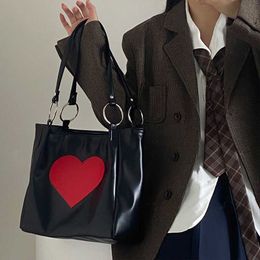 Y2k Handbag Women Heart Printing Soft Pu Leather Shoulder Bag Large Capacity Tote Luxury Lady Shopping 230209