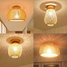 Modern Wood Birdcage E27 Lights Nordic Home Deco Hand Woven Bamboo Art Ceiling Lamp Cage lamp Fixtures 0209