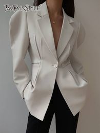 Womens Suits Blazers TWOTWINSTYLE Black Spring Blazer For Women Notched Collar Long Sleeve Slim Solid Minimalist Fashion Female Clothing 230209