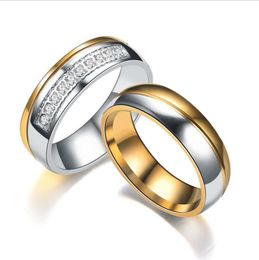 Wedding Rings 6mm Lover's Ring Korean Smooth No Rust Fading Titanium Steel Couple Fashion Rhinestone Men Women's Jewellery