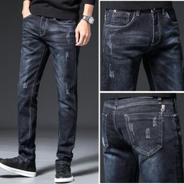 Men's Jeans Ripped Male Skinny Denim Jean Homme Slim Fit Trousers Streetwear Pants Pant Casual Fashion Blue Stretch Winter AutumMe